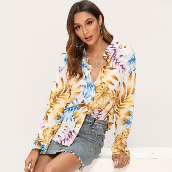Aachoae Womens Tops And Blouses 2020 Floral Print Long Sleeve Blouse Turn Down Collar Casual Loose Shirt Blusas Chemisier Femme