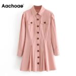 Aachoae-Women-Elegant-Office-Shirt-Dress-Puff-Long-Sleeve-Cargo-Dress-With-Pockets-Ladies-Turn-Down-Collar-Pleated-Mini-Dresses