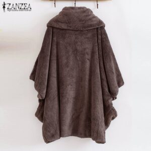 ZANZEA Women Fluffy Coat Oversized Long Sleeve Jackets Female Button Outwear Winter Warm Poncho Solid Autumn Top Lady Jumpers