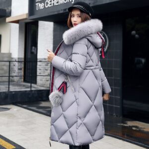 Big Fur Winter Coat Thickened Parka Women Stitching Slim Long Winter Coat Down Cotton Ladies Down Parka Down Jacket Women