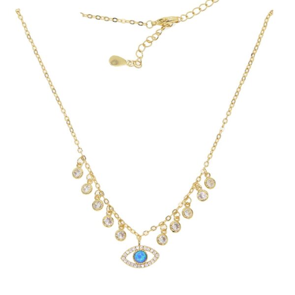 Genuine yellow gold color Necklace Turkey Round Evil Eye Necklaces AAA Zirconia For Woman Chain Jewelry 35+10cm chain
