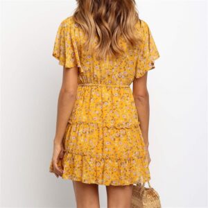 Aachoae Summer Beach Dress Boho Style Women Floral Print Dress 2020 Sexy V-neck Short Sleeve A-line Mini Party Dress Vestidos