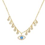 Genuine-yellow-gold-color-Necklace-Turkey-Round-Evil-Eye-Necklaces-AAA-Zirconia-For-Woman-Chain-Jewelry-35+10cm-chain