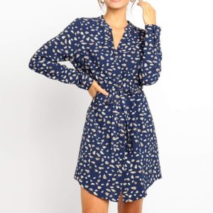 Aachoae Shirt Dresses Long Sleeve For Women 2020 Autumn Floral Print Office Dress Vintage V Neck Mini Party Dress Vestidos