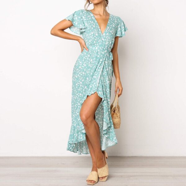 Aachoae Women Summer Dress Floral Print Long Beach Dress 2020 Ruffles Short Sleeve Bohemian Maxi Dress Boho Sundress Vestidos