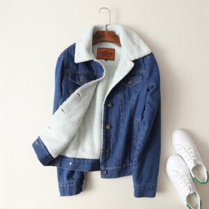 Spring Autumn Winter New 2019 Women lambswool jean Coat With 4 Pockets Long Sleeves Warm Jeans Coat Outwear Wide Denim Jacket