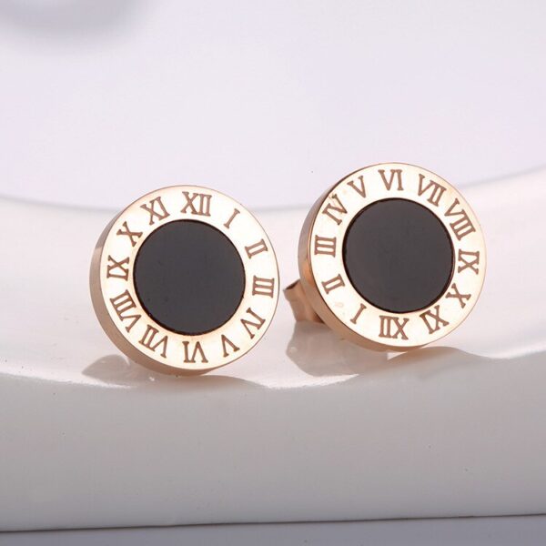 Martick Stainless Steel Roman Numeral Stud Earrings For Women 10mm Diameter High Quality Shell Earrings Brand Fashion Jewelry G5