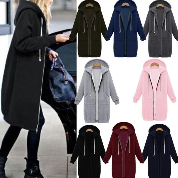 Women Long Coat Zipper Hooded Jacket 2019 Autumn Winter Casual Loose Female Coat Hoodies Sweatshirt Hoody Jackts Plus Size 5XL