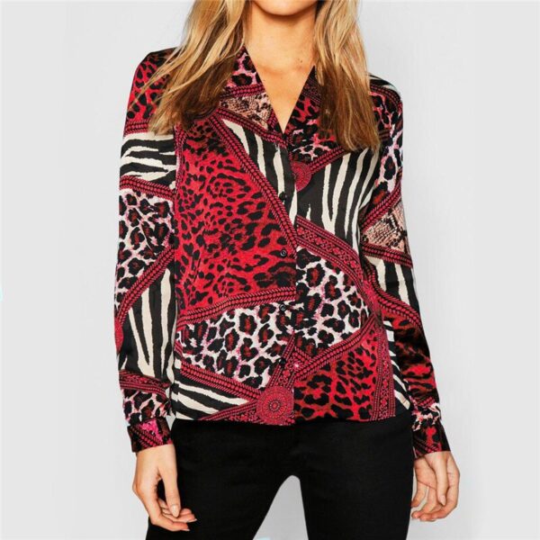 Aachoae Leopard Blouse 2020 Casual Women Tops Blouse Shirt Vintage Long Sleeve Shirt Turn Down Collar Chemisier Femme Plus Size