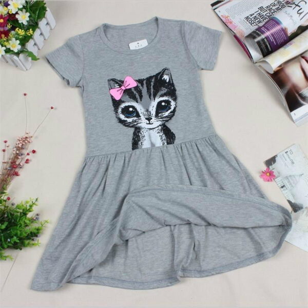TANGUOANT Hot Sale New summer girl dress cat print grey baby girl dress children clothing children dress 0-8years