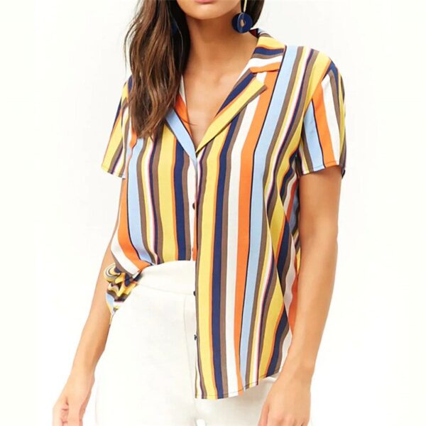 Aachoae Blouse Women 2020 Summer Short Sleeve Blouse Shirt Striped Turn Down Collar Office Shirt Casual Tops Plus Size Blusas