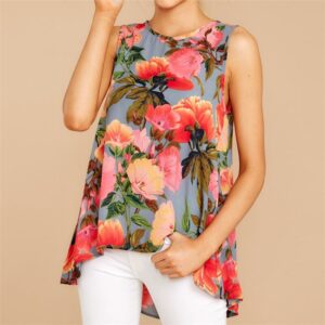 Aachoae Women Blouses 2020 Summer Boho Floral Printed Blouse Sexy Sleeveless Party Top Woman O Neck Loose Blouse Shirt Camisas