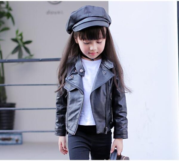 Girls Pu Zipper Jackets Cool Jacket For Girl 3-12 Years Kids Classic Collar Coats Teen Windbreaker Clothing Children's Outerwear