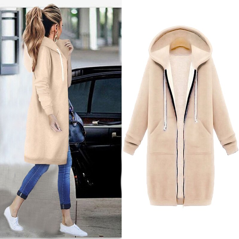 Women Long Coat Zipper Hooded Jacket 2019 Autumn Winter Casual Loose Female Coat Hoodies Sweatshirt Hoody Jackts Plus Size 5XL