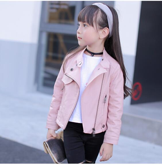 Girls Pu Zipper Jackets Cool Jacket For Girl 3-12 Years Kids Classic Collar Coats Teen Windbreaker Clothing Children's Outerwear