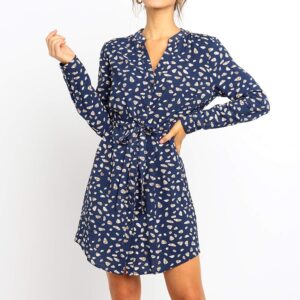 Aachoae Shirt Dresses Long Sleeve For Women 2020 Autumn Floral Print Office Dress Vintage V Neck Mini Party Dress Vestidos