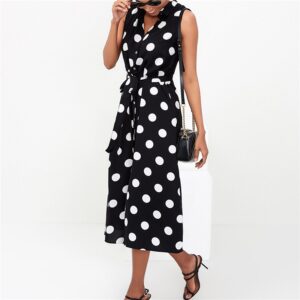 Aachoae Long Dress Women Sexy Summer Polka Dot Beach Dresses Boho Style Casual Party Turn Down Collar Office Shirt Dress Vestido