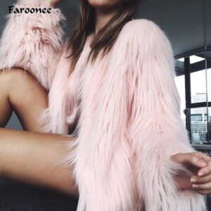 Faroonee Elegant Furry Fur Coat Women Fluffy Warm Long Sleeve Female Outerwear Autumn Winter Coat Jacket Hairy Overcoat