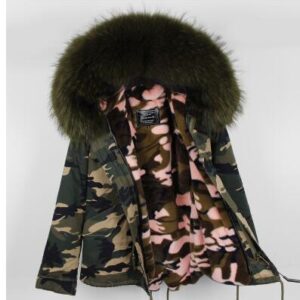 2017 Women Winter Camo Parkas Large Raccoon Fur Collar Hooded Coat Outwear 2 in 1 Detachable Lining Winter Jacket Brand Style