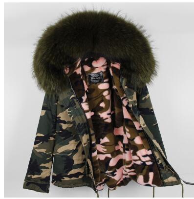 2017 Women Winter Camo Parkas Large Raccoon Fur Collar Hooded Coat Outwear 2 in 1 Detachable Lining Winter Jacket Brand Style