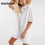 Aachoae-Women-Casual-Loose-Solid-Cotton-T-Shirt-Dress-O-Neck-Oversize-Mini-Dress-Batwing-Short-Sleeve-Basic-Dresses-Vestidos