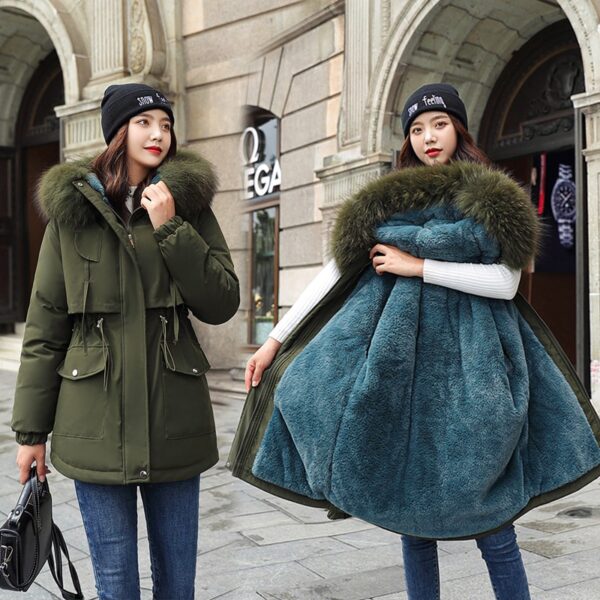 Fashionable Warm Cotton Liner Hooded Down Parkas Coat Winter Jacket Women Adjustable Waist Fur Collar Jacket Parka 2020 New