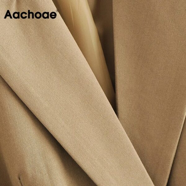 Aachoae Women Office Wear Khaki Blazer With Belt 2020 Double Breasted Vintage Jacket Coat Solid Long Sleeve Elegant Blazers