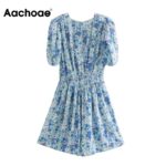 Aachoae-Women-Sweet-V-Neck-Floral-Print-Bodysuit-Puff-Short-Sleeve-Pleated-Jumpsuit-Female-Vintage-Ladies-Rumper-Playsuit