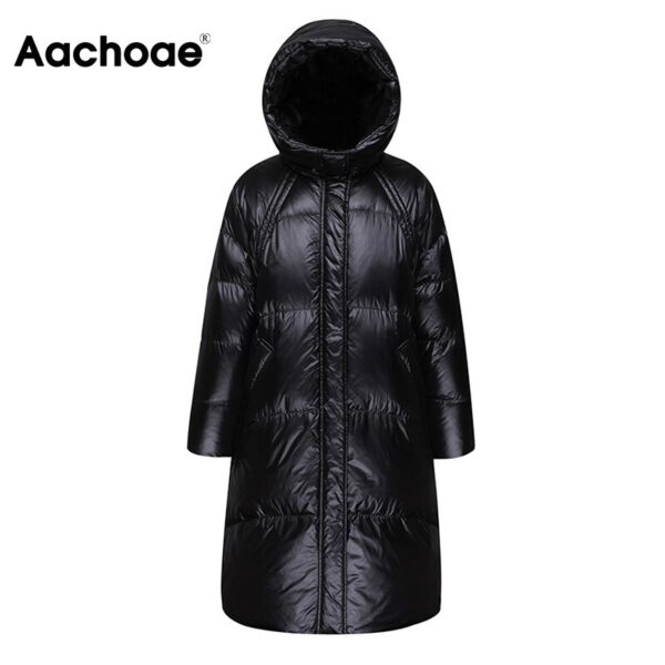 Aachoae Casual Black Parka Women Batwing Sleeve Straight Long Coat Office Wear Hooded Coats Lady Warm Winter Autumn Outerwear