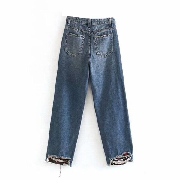 Aachoae Women Holes Mom Jeans Pants Long Length Loose Trousers Wide Leg Streetwear Buttoms Baggy Denim Jeans Jeansy Damskie