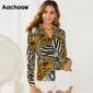 Aachoae 2020 Women Tops And Blouse Sexy Leopard Print Long Sleeve Blouse Turn Down Collar Office Shirt For Lady Plus Size Blusa