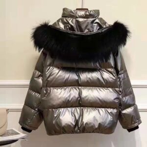 Lusumily Women's Down Jacket Winter Loose Short Warm Coats White Duck Down Parka Large Faux Fur Collar Glossy Outwear Female