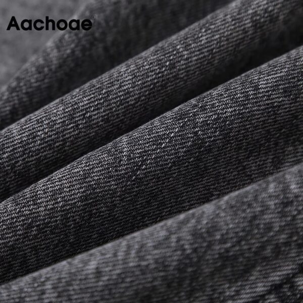 Aachoae Women Cotton Gray Denim Skirt And Jacket Set 2020 High Street Pockets Coat Set High Wasit Sashes Split Skirt Outfit