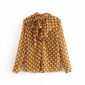 Aachoae Women Bow Tie Print Blouse Elegant Long Sleeve Ladies Ruffle Tops Casual Blouses Female Office Tunic Shirt Chic Blusas