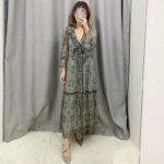 Aachoae-Vintage-Floral-Print-Chiffon-Long-Dress-Women-V-Neck-Ruffle-Party-Dress-Three-Quarter-Sleeve-Ladies-Casual-Midi-Dresses