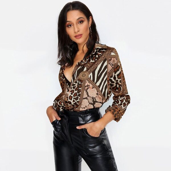 Aachoae Women Blouses Sexy Leopard Blouse Shirt Long Sleeve Office Shirt 2020 Fashion Autumn Casual Vintage Tops Chemisier Femme