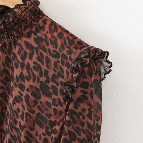Aachoae Women Chiffon Leopard Dress 2020 Butterfly Long Sleeve Pleated Dress Female Stand Collar Ruffles Loose Long Dress Lady