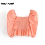 Aachoae-Solid-Chic-Ruffled-Cotton-Blouse-Women-Sweet-V-Neck-Stretch-Pleated-Crop-Top-Female-Puff-Long-Sleeve-Stylish-Shirt-Blusa