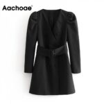 Aachoae-Women-Puff-Long-Sleeve-Black-Mini-Dress-Autumn-V-Neck-Bandage-High-Street-Lady-Dresses-A-Line-Chic-Fashion-Ropa-Mujer