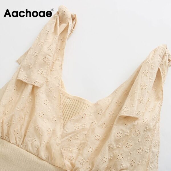 Aachoae Women Sweet Patchwork Embroidery Cropped Blouses 2020 Sleeveless Tied Strap Knitted Blouse Shirt Summer Chic Ladies Tops