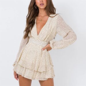 Aachoae Sexy Deep V Neck Polka Dot Beach Dress Women See Through Long Sleeve Female Bud Dress Bandage Holiday Mini Dress Summer