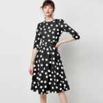Aachoae-2020-Spring-Polka-Dot-Dress-Women-Vintage-Three-Quarter-Sleeve-Office-Casual-Dress-O-Neck-Ladies-Long-Pleated-Dresses