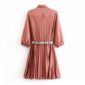Aachoae Elegant Pleated Pink Dress Women Bow Tie Collar Stylish Mini Dresses With Snake Belt 2020 Ladies A Line Chic Party Dress