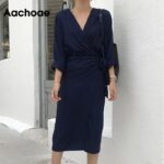 Aachoae-Chic-V-Neck-Wrap-Dress-Women-Solid-Long-Sleeve-Elegant-Office-Ladies-Dresses-2020-Vintage-Midi-Dress-Vestidos-Mujer