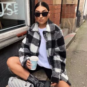 Vintage women elegant plaid jackets 2019 winter fashion ladies patchwork coats female thick woolen jacket girls oversize outfit