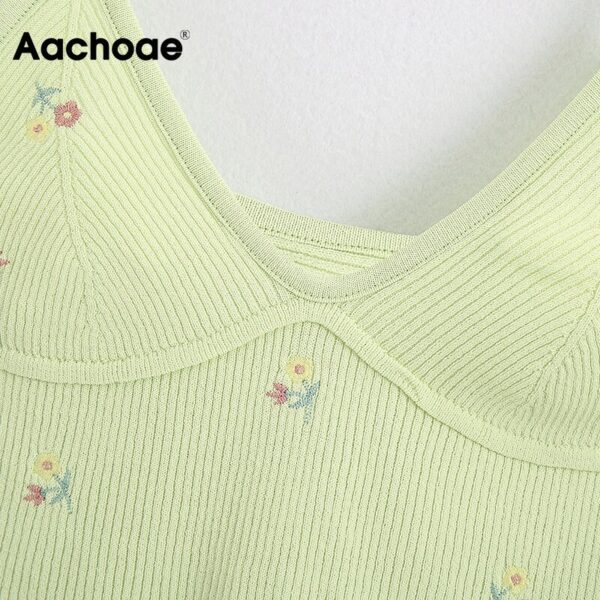 Aachoae Sweet Floral Embroidery Knitted Camisoles For Women Elegant Spaghetti Strap Crop Top Summer Sexy Backless Tops 2020