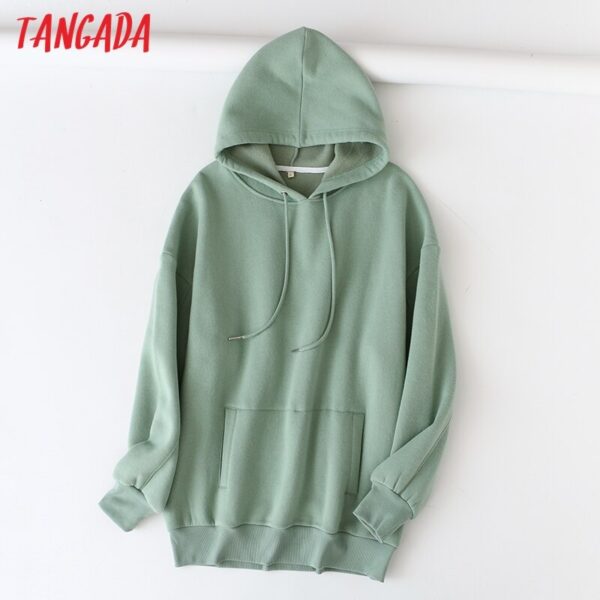 Tangada 2020 autumn winter women fleece cotton hoodie sweatshirts oversize ladies pullovers pocket hooded jacket SD60-1