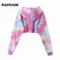 Aachoae Streetwear Colorful Hoodies Women Batwing Long Sleeve Loose Hooded Sweatshirt Drawstring Irregular Short Hoodies Lady