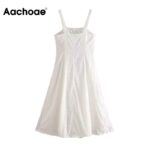 Aachoae-Sexy-Spaghetti-Strap-White-Dress-Summer-Embroidery-Backless-Party-Dress-Women-Solid-Beach-Knee-Length-Dress-Vestidos
