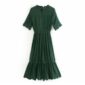 Aachoae Women Elegant Lace Embroidery Chiffon Long Dress 2020 A Line Green Pleated Midi Dress O Neck Short Sleeve Dresses